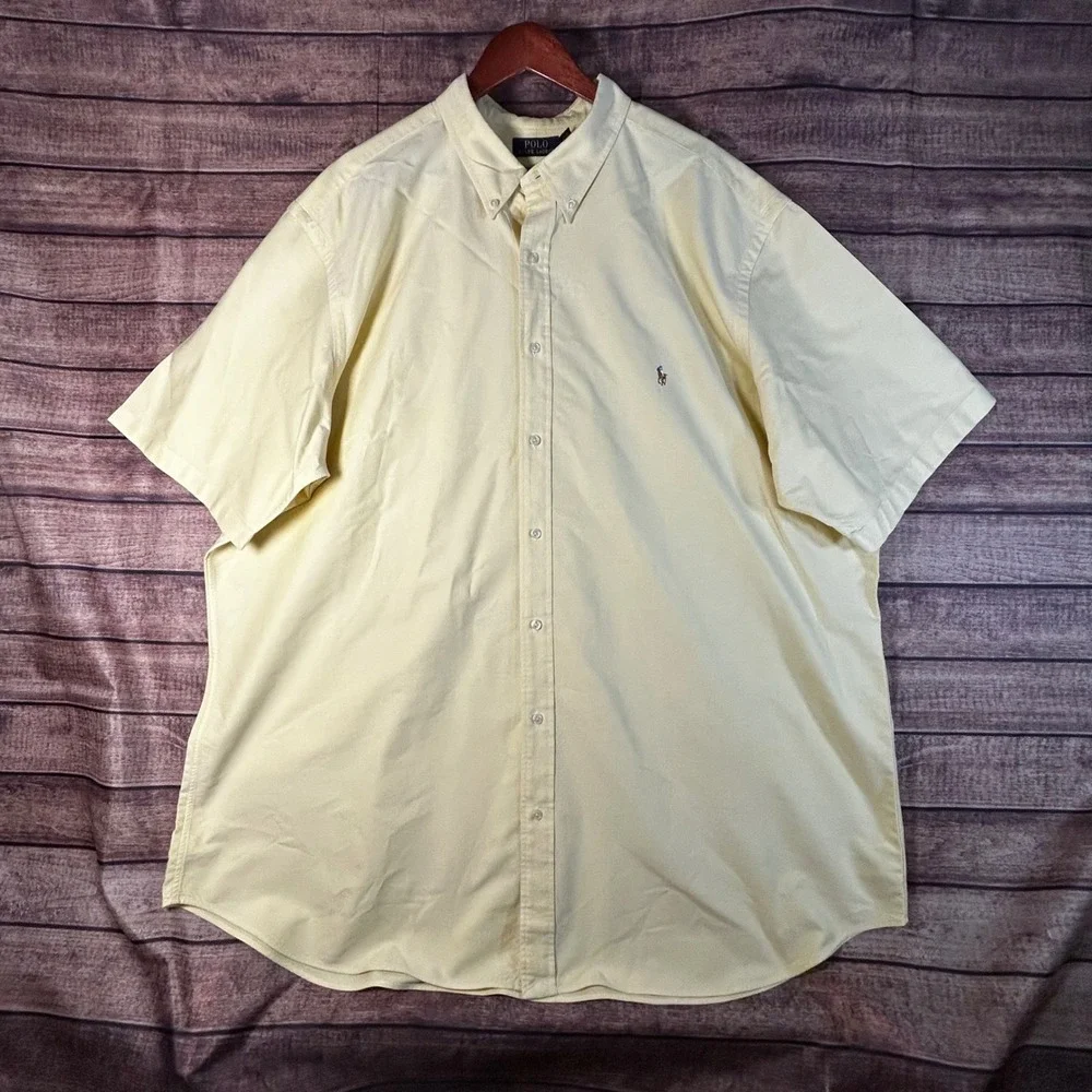 Polo Ralph Lauren Mens 3XLT Yellow Short Sleeve Oxford Button Shirt Flesh Pony